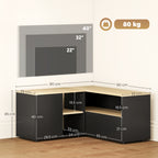 Meuble TV d'angle, 40 pouces avec 2 placards et 3 niches 90 x 90 x 45 cm, en chêne et noir