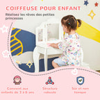 Coiffeuse Enfant avec Tabouret, Miroir et tiroir Coulissant Blanc Acrylique