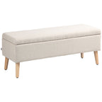 Banc/ coffre rangement rembourré aspect lin, charge 220 Kg, 110 x 39 x 45 cm, beige