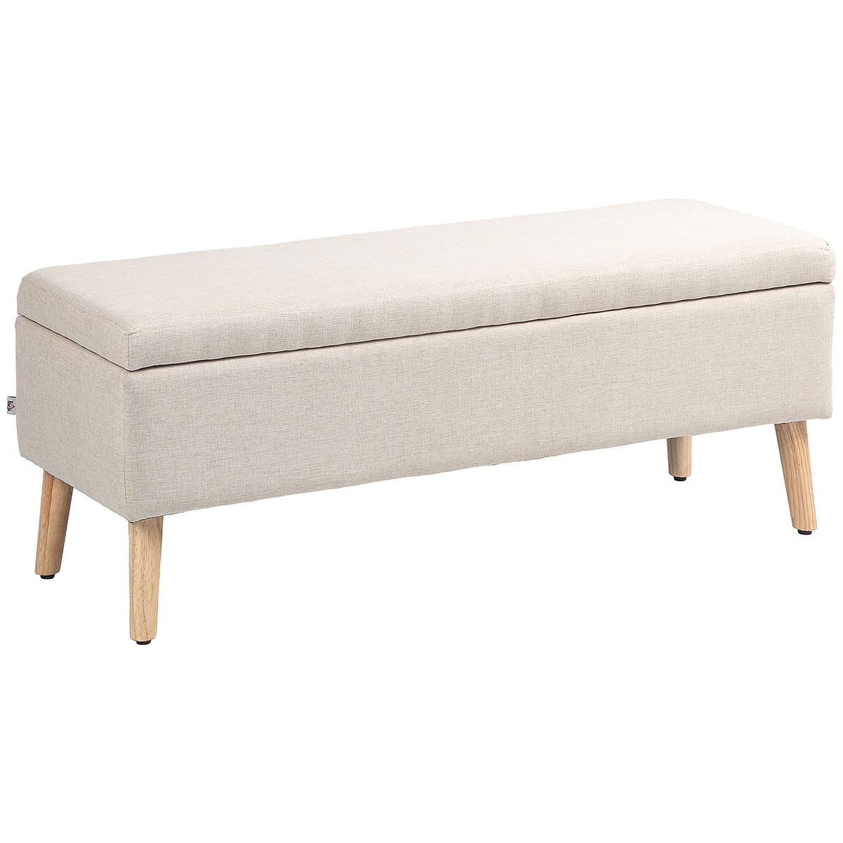 Banc/ coffre rangement rembourré aspect lin, charge 220 Kg, 110 x 39 x 45 cm, beige
