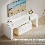 Meuble TV, éclairage LED, étagères en verre trempé, 120x34x45cm, blanc