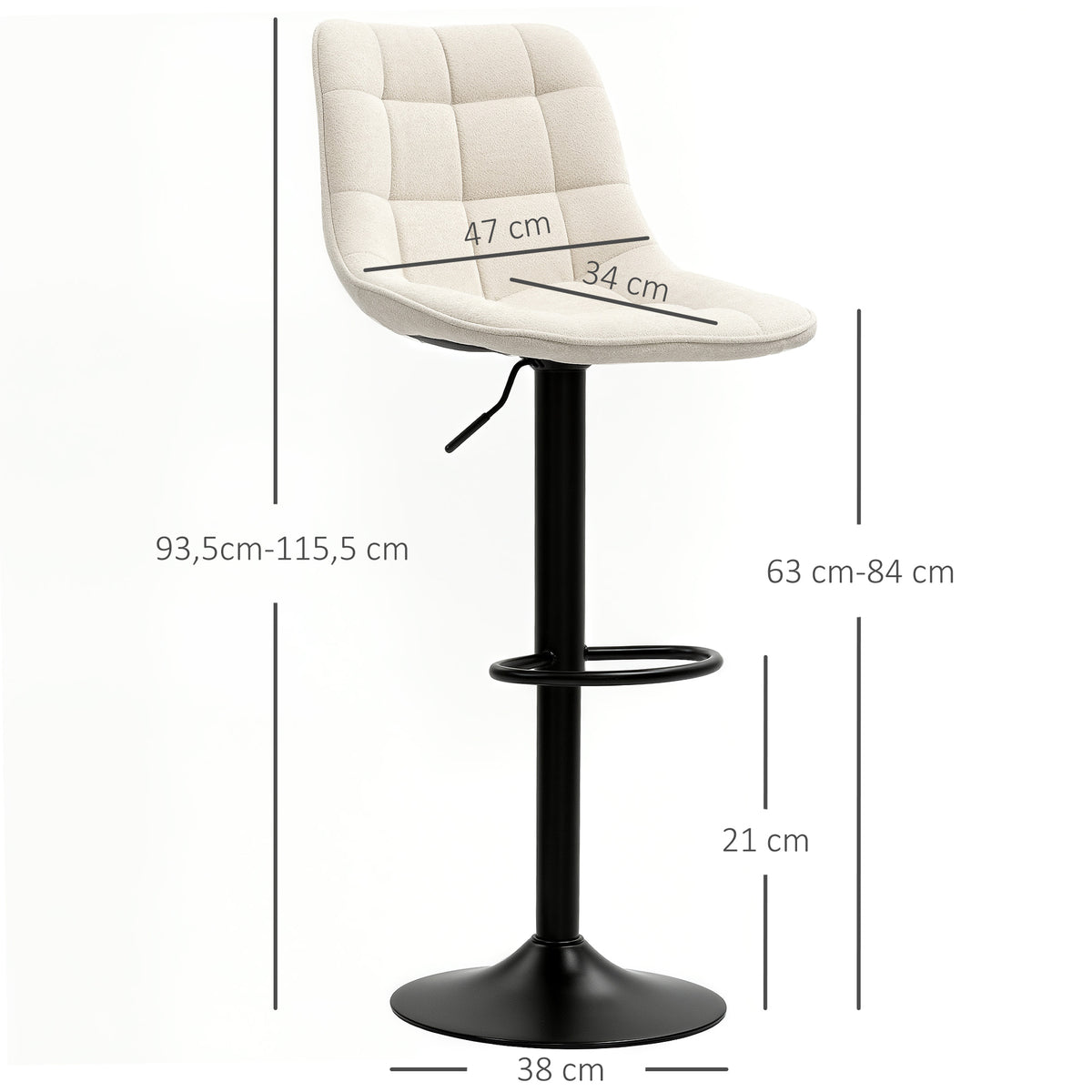 Lot de 2 tabourets de bar, dossier pivotant 360° 47x48x117,5cm beige