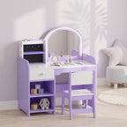 Coiffeuse pour Enfants avec Tabouret et Miroir, Violet