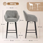 Lot de 2 Tabourets de Bar, Repose-Pieds, Gris