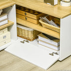 Meuble TV d'angle, jusqu'à 40 pouces avec rangements aspect bois clair et blanc