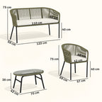 Salon de Jardin Extérieur 4 Places, canapé 2 Places, 2 Fauteuils et Table Basse Verre Trempé Crème