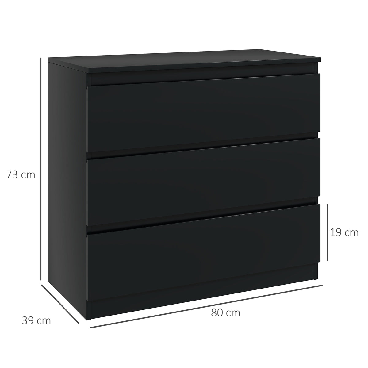 Commode 3 tiroirs, épuré,  80l x 39P x 73H cm