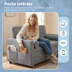 Canapé convertible 2 places, canapé-lit, 2 coussins 80,5x137,5x84cm gris