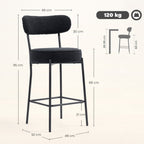 Lot de 2 tabourets de bar en tissu, dossier courbé, repose-pieds, 49x52x95cm, noir