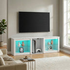 Meuble TV avec éclairage LED jusqu'à 70 pouces, 160cm avec étagères en verre réglables, blanc