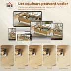 Table basse relevable avec double plateau,compartiment caché et pieds en métal, bois naturel