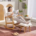 Fauteuil à bascule avec repose-pieds, en tissu, pieds en bois, 64,5 x 82 x 89 cm, blanc