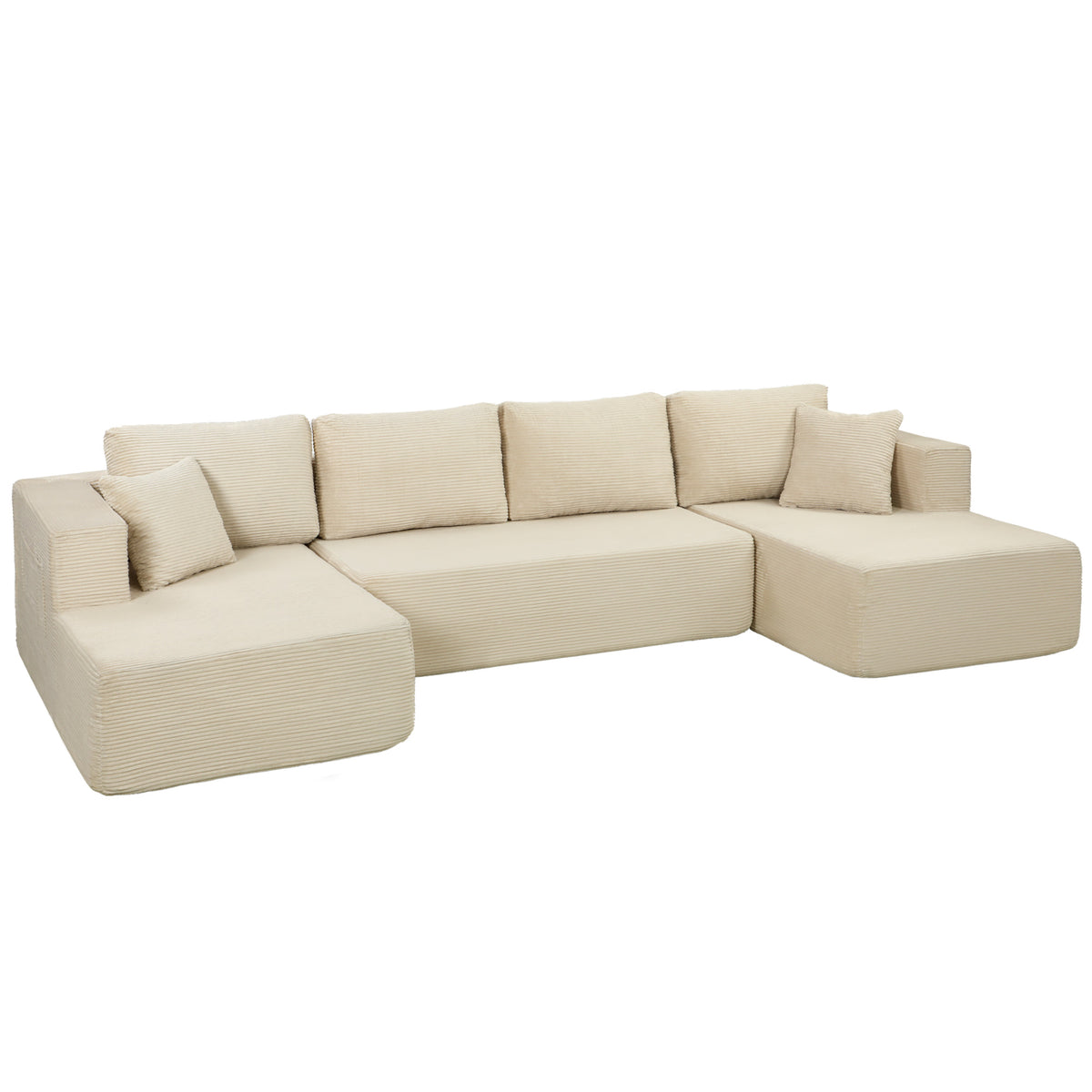 Canapé Modulaire en U Compressé 337 cm, 4 places en Velours Côtelé, Crème