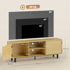 Meuble TV, 65 pouces, 2 portes et 2 étagères, 160x35x55,5cm, bois naturel