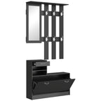 Meuble d'entrée 3 en 1, porte-manteau, miroir et banc à chaussures noir