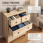 Commode 5 tiroirs, chêne et poignée métal noir