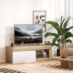 Meuble TV 2 portes jusqu'à 60 pouces, placard et étagère ouverte, effet bois naturel