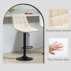 Lot de 2 tabourets de bar, dossier pivotant 360° 47x48x117,5cm beige