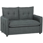 Canapé 2 places, 131 cm avec assise rembourrée, coussins à ressorts, tissu en lin, gris foncé
