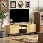 Meuble TV, 65 pouces, 2 portes et 2 étagères, 160x35x55,5cm, bois naturel