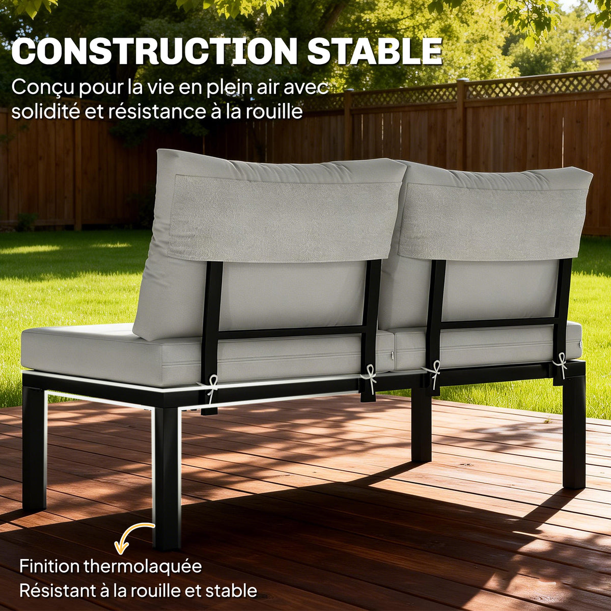 Salon de Jardin Modulaire 6 Pièces,Transformable en Lit, Table Basse et Plateaux Latéraux Gris