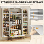 Armoire de cuisine meuble, 12 étagères à portes,58x29x119,5cm, blanc