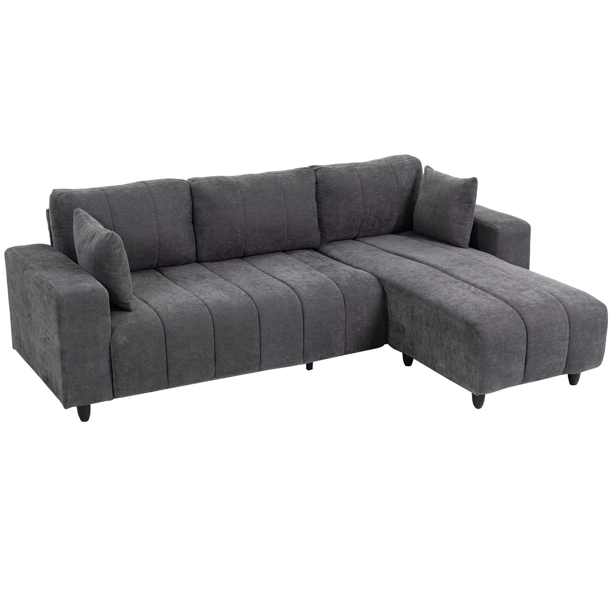 Canapé Modulable 242 cm, 4 Places ,2 Oreillers, Tissu Aspect Lin, Gris