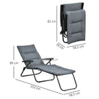 Transat pliable inclinable 6 positions avec matelas + accoudoirs acier polyester gris