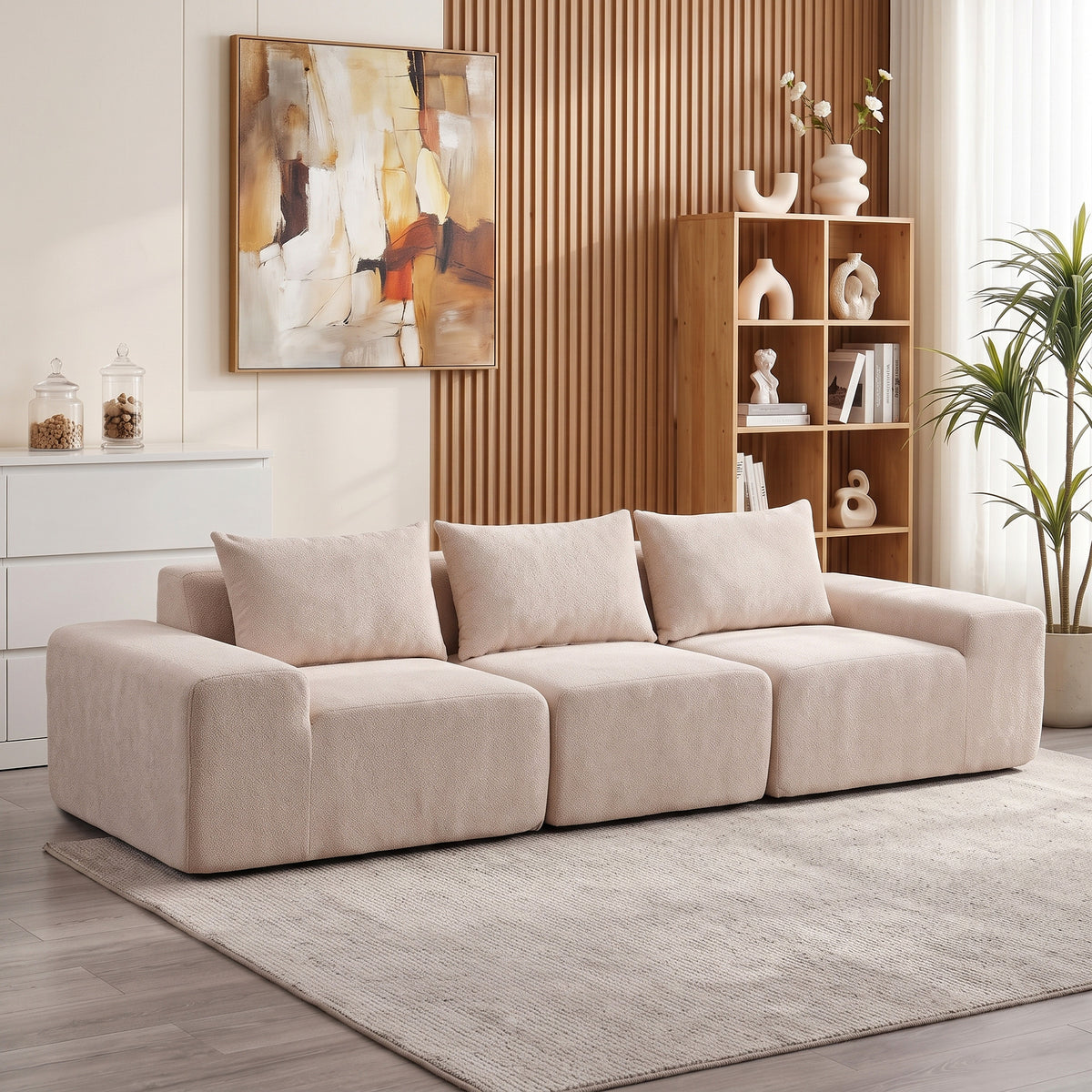 Canapé 3 Places 320 cm, Canapé Modulaire, Entièrement Compressé, Beige