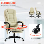 Fauteuil de bureau massant, dossier inclinable et télécommande filaire, beige