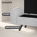 Banc/ coffre de rangement 53,8L avec siège rembourré en lin et accoudoirs, 132 x 42 x 50 cm, gris