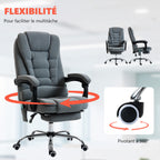 Fauteuil de bureau massant et chauffant, 65x70x111-119cm, gris