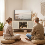 Meuble TV d'Angle 115 cm, jusqu'à 65 Pouces, 2 Portes en Rotin 2 Compartiments, Chêne