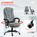 Fauteuil de bureau massant, inclinable et télécommande filaire, gris