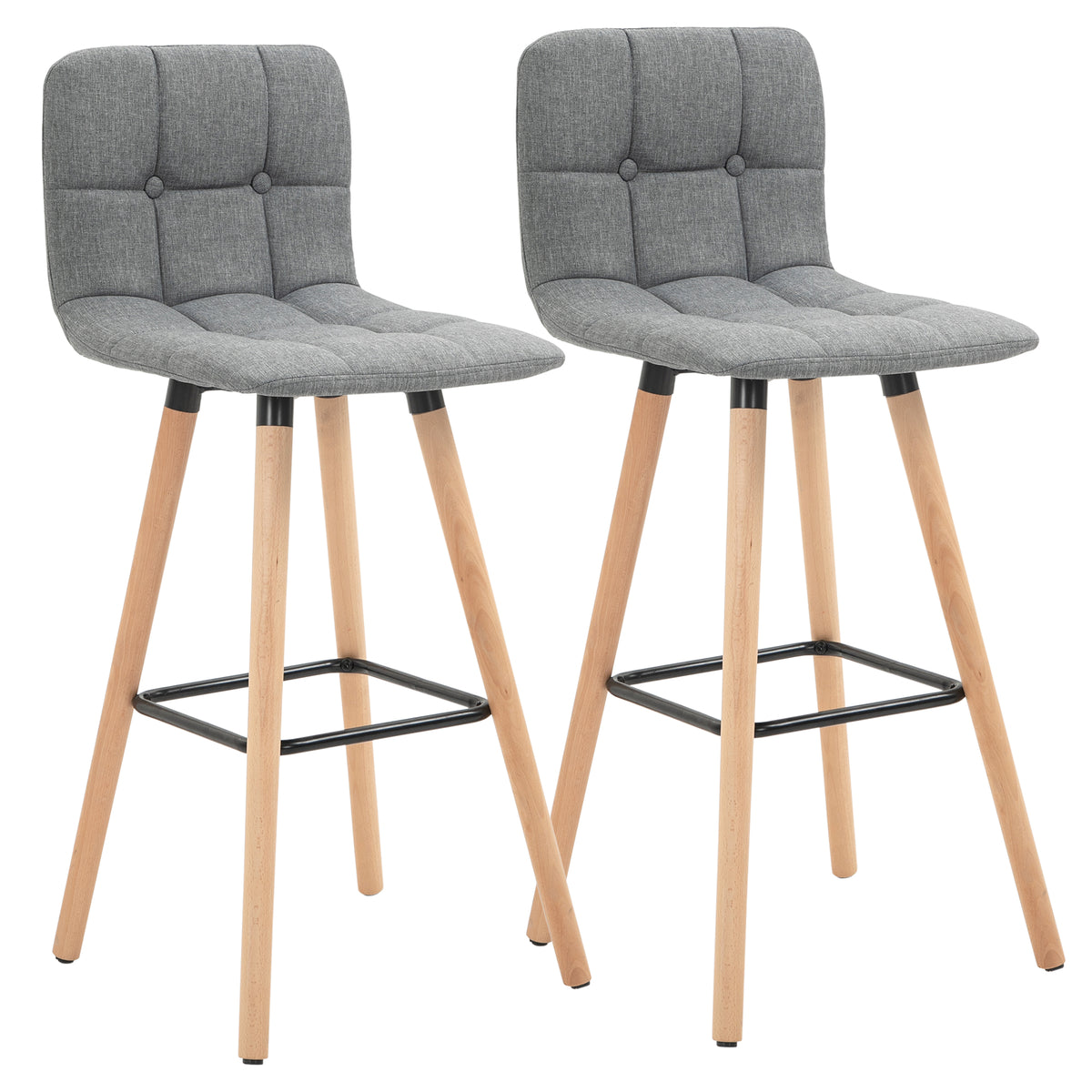 Lot de 2 tabourets de bar, repose-pieds, pieds en bois, 41,5x47x97,5cm, gris