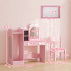 Coiffeuse pour Enfants avec Tabouret et Miroir Lumineux, Rose