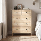 Commode 5 tiroirs, chêne et poignée métal noir