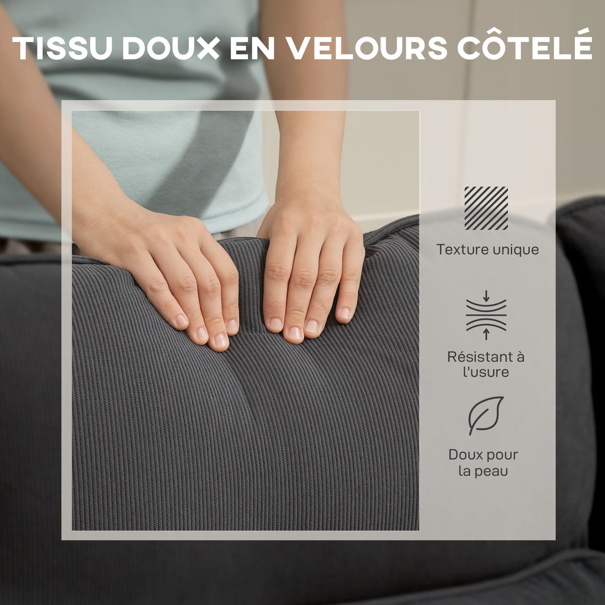 Canapé d'angle convertible en velours, canapé-lit 3 places, coussins, 205x135x76cm, gris