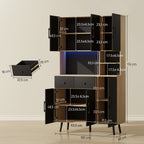 Buffet cuisine haut avec lumière LED, 6 portes 2 tiroirs 100x40x176cm noir