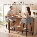 Lot de 2 Tabourets de Bar, Repose-Pieds, Gris