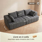 Canapé 3 places 248 cm, coussins à ressorts, gris