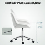Fauteuil de bureau sans accoudoirs, 52x58x80-90cm, blanc