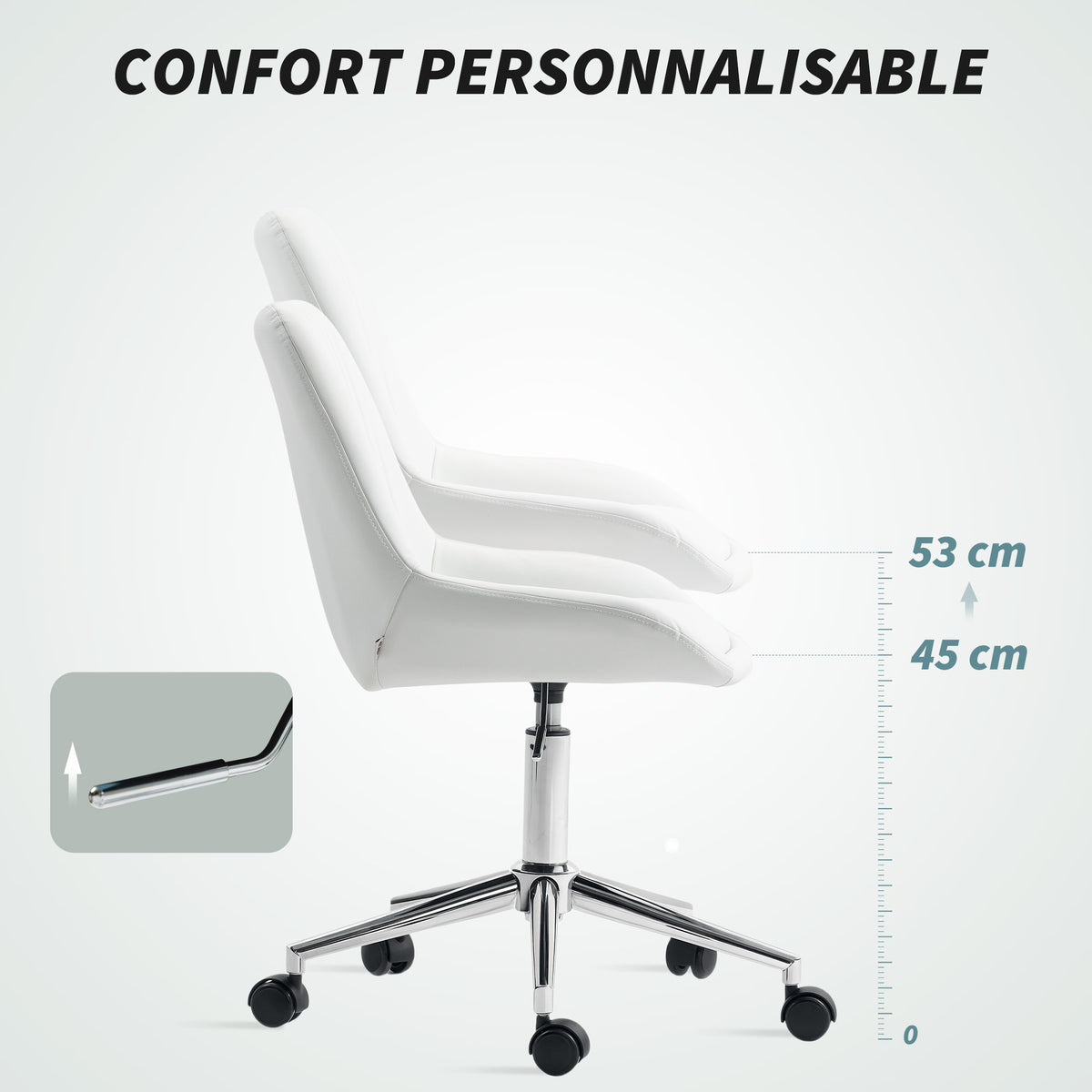 Fauteuil de bureau sans accoudoirs, 52x58x80-90cm, blanc