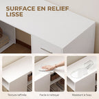 Bureau d'Angle, 3 Tiroirs, 5 Compartiments, Étagères Réglables, 140x100x75cm, Blanc