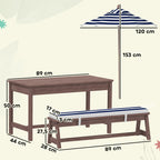 Ensemble salon de jardin enfant avec coussins et parasol amovible, rayé bleu marine et blanc