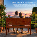 Banc de Jardin 2 Places avec Housse Imperméable et Dossier Ergonomique, Bois Marron Clair