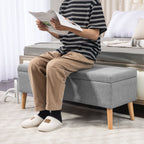 Banc/ coffre rangement rembourré aspect lin, charge 220 Kg, 110 x 39 x 45 cm, gris