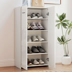 Meuble à chaussures 10 paires à haute brillance, 5 niveaux, étagères réglables, 55x36x108cm, blanc
