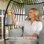 Fauteuil suspendu, coussins rembourrés, porte-gobelet, oreiller, gris foncé