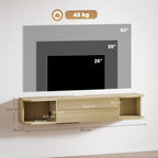 Meuble TV suspendu,50 pouces, tiroir étagères passe-câbles 120x24x22,4cm. Effet bois naturel